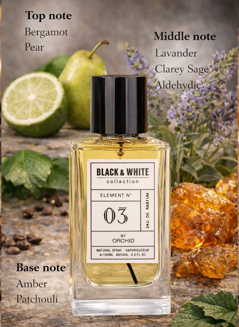 Orchid Black and White Element N.03 Pour Homme Eau de Parfum 100ml for Men | Long Lasting Fresh Woody Perfume with Bergamot & Pear Notes | Luxury Masculine Fragrance with Lavender, Clary Sage, Amber & Patchouli Base - Image 2